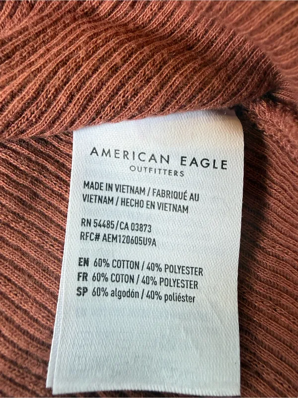American Eagle Outfitters Rust Ribbed Button-Front Long Sleeve Top Medium - Image 4