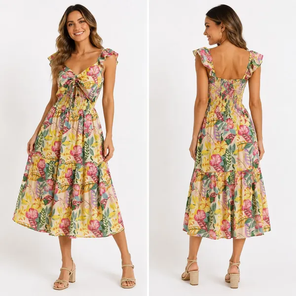 Roxy Womens Floral Dress Size Medium Tropical Vacation Resort Beach Boho Coastal - Image 8