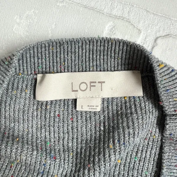 Loft Sweater Top‎ Women L Grey Speckled Ribbed Knit Crew Neck Preppy Lightweight - Image 10