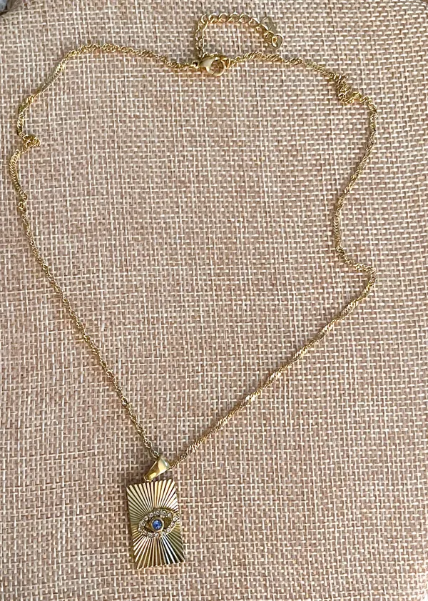 Gold Evil Eye Square Pendant Necklace - Image 4