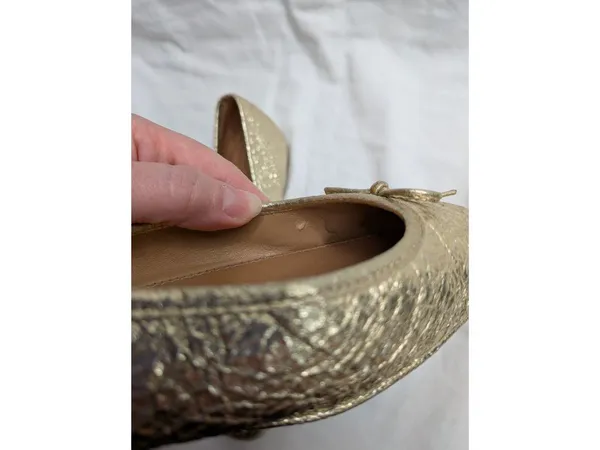 Tory Burch Laila 2 Bow Driver Metallic Gold Leather Ballet Flats Size 8.5 - Image 6