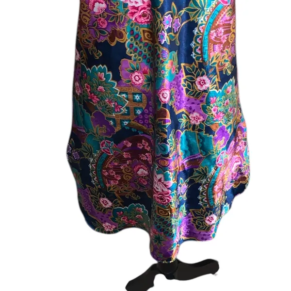 Vintage California Miss Floral Satin Short Chemise M Nightgown Side Slit - Image 5