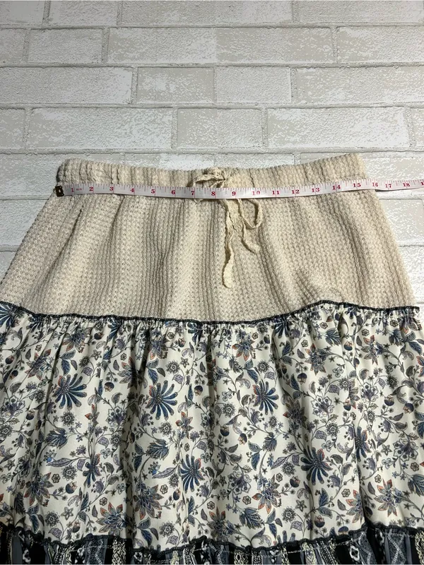 POL Mermaidcore Boho Tiered Maxi Skirt in Cream and Blue Prints Size Large - Image 8