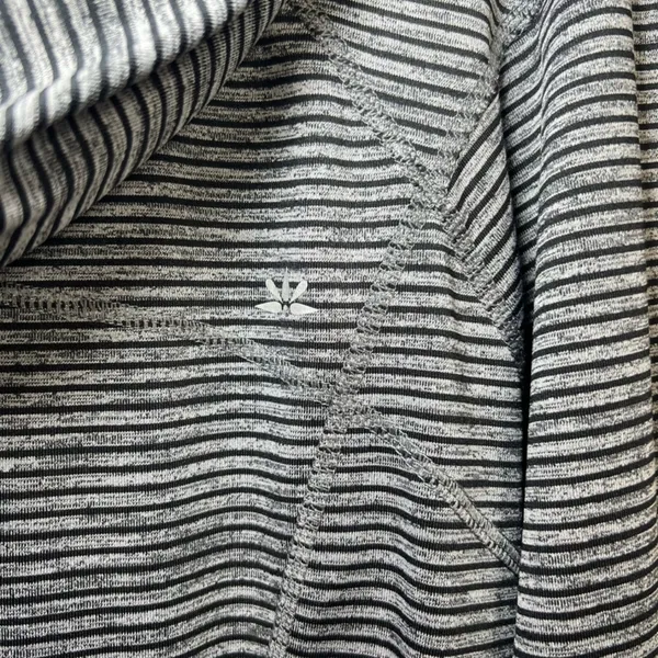 Lukka Hooded Athletic Full Zip Jacket Gray Black Stripes Pockets Thumb Holes XL - Image 12