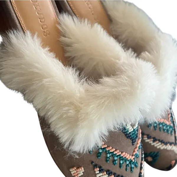 Soludos Sedona Mule Anthropologie Mules with White Faux Fur size 6.5 - Image 2