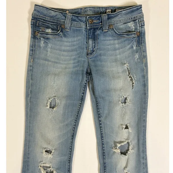 Miss Me JP4369-2L Womens 30 Light Wash Distressed Fleur De Lis Bootcut Jeans - Image 2