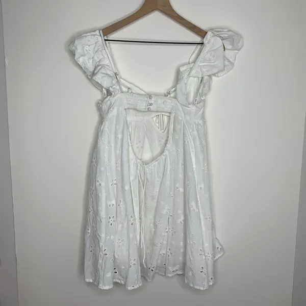 For Love & Lemons Weston Mini Dress in White Eyelet Womens Large - Image 3