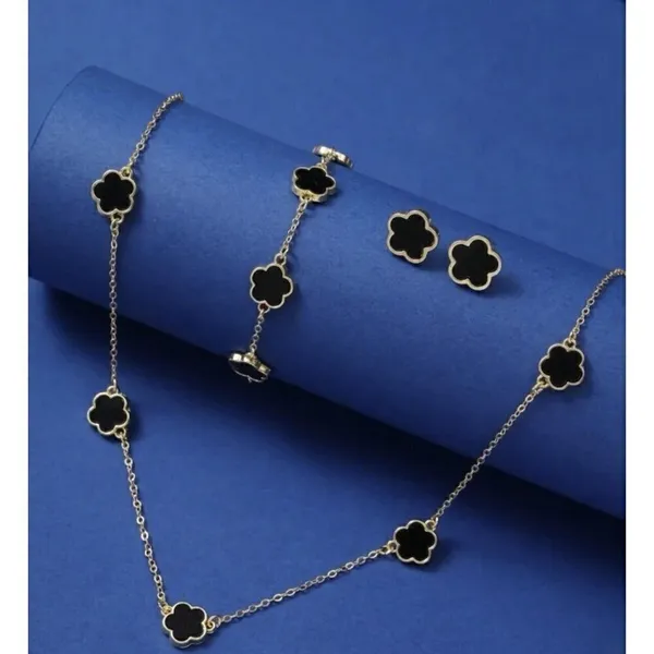 Gold Plated Black Clover Earrings Stainless Steel Floral Unisex Mens Womens - Image 7