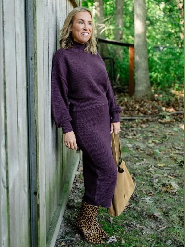 Free People Hailee Sweater Skirt Set in Vintage Wine S - Image 3