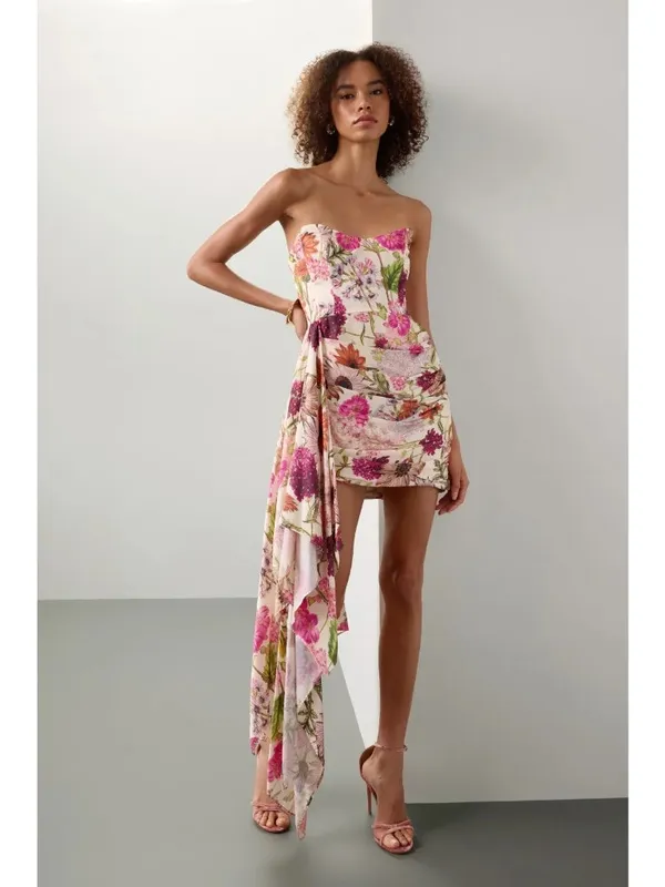 Katie May Chasing Dawn Gown in Pink Daisy Large Womens Mini Strapless - Image 16