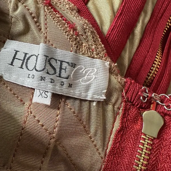 HOUSE OF CB London Genevieve Crimson Bandage And Beige Mesh‎ Dress - Image 10