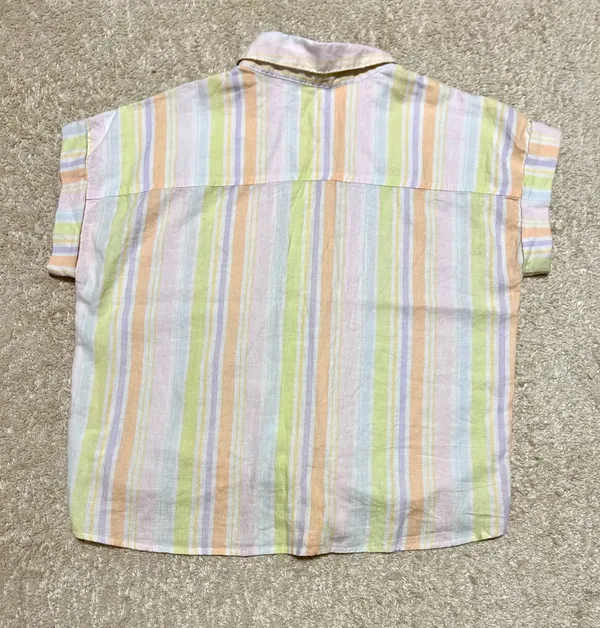 Neon Striped Button Down w/ Tie Front - Image 3
