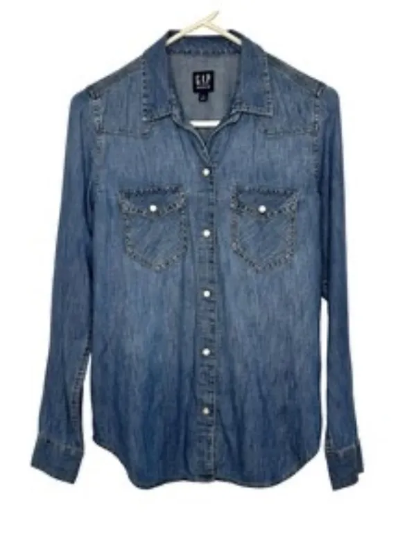 Gap Denim Pearl Snap Western Shirt Medium Wash Blue Long Sleeve Cotton S - Image 2