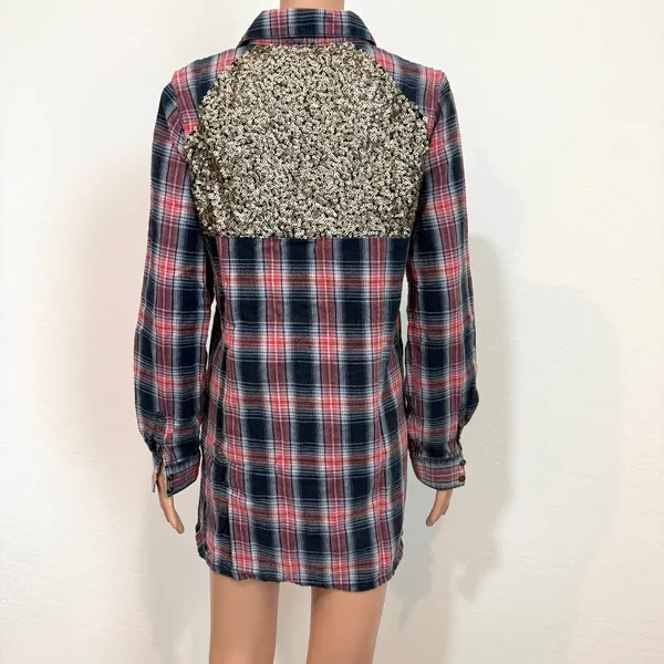 Free People Little Bit of Sugar plaid flannel sequin mesh panels TLS2 3585 - Image 10