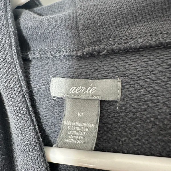 Aerie Hoodie Women M Gray City Side Zip Oversized Pullover Sweatshirt Distressed - Image 4