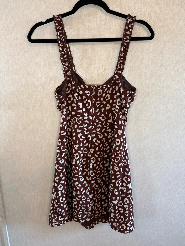 Cotton Candy LA Brown Leopard Print Mini Dress Medium Ruffle Strap - Image 5