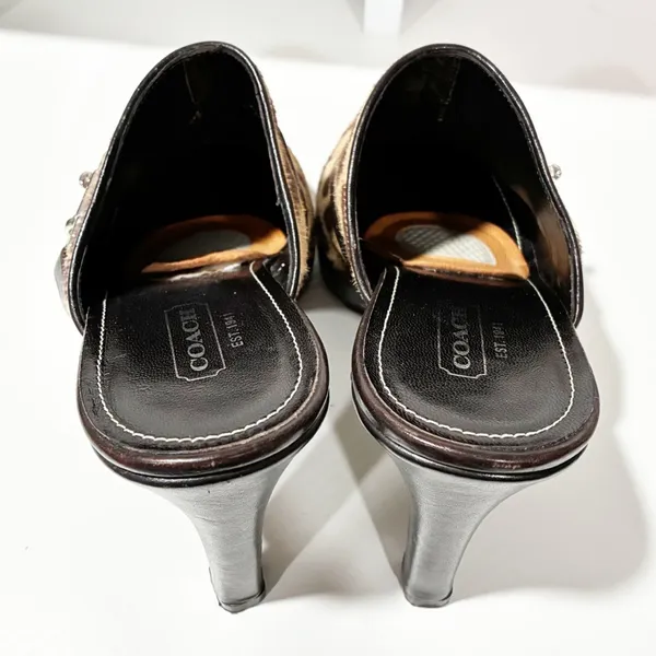 Coach Karsen Leopard Calf Hair Silver Buckle Slides Mule Heels Multi Size 8B‎ - Image 4