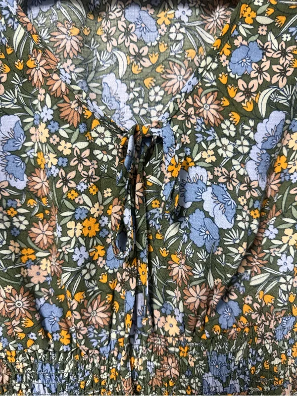 BeBop Olive Floral Short Sleeve Dress with Blue & Yellow Blooms - Image 2