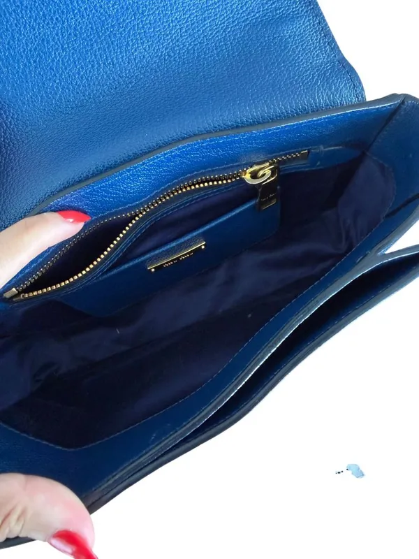MIU MIU Blue Leather Madras Two Tone Chain Crossbody Bag - Image 4
