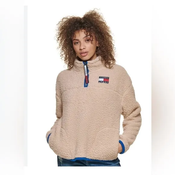 Tommy Hilfiger Jeans 1/4 Zip Fleece Sherpa Women’s Size Medium - Image 2