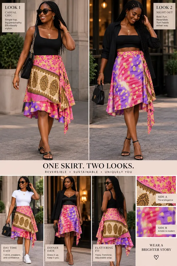 Reversible Indian Silk Wrap Skirt — Elevated Elegance Multiple - Image 3