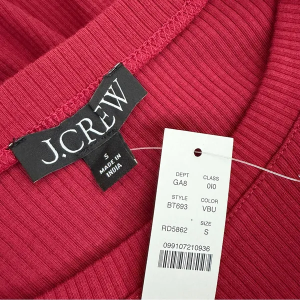 J. Crew Ribbed Puff Sleeve Crewneck Top Red Size Small NWT - Image 7