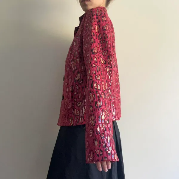 Red Cheetah Print Jacket Faux Leather - Image 2