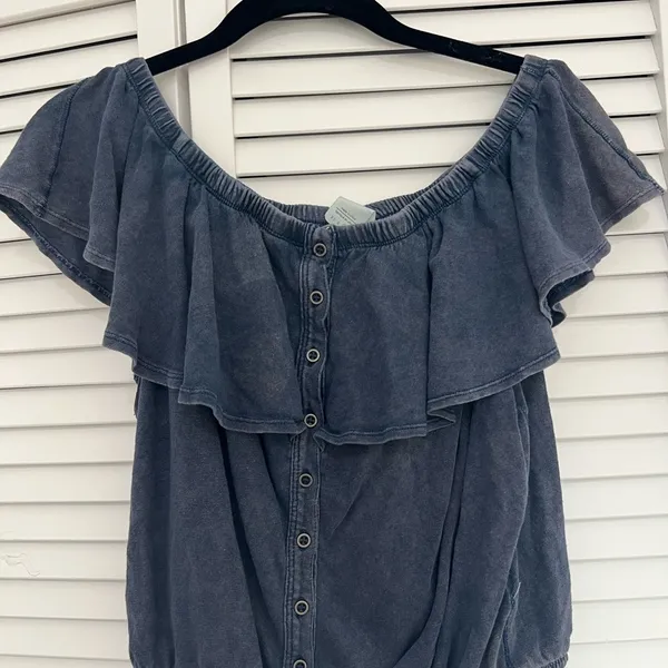 Free People Off the Shoulder Top Denim Blue - Image 3