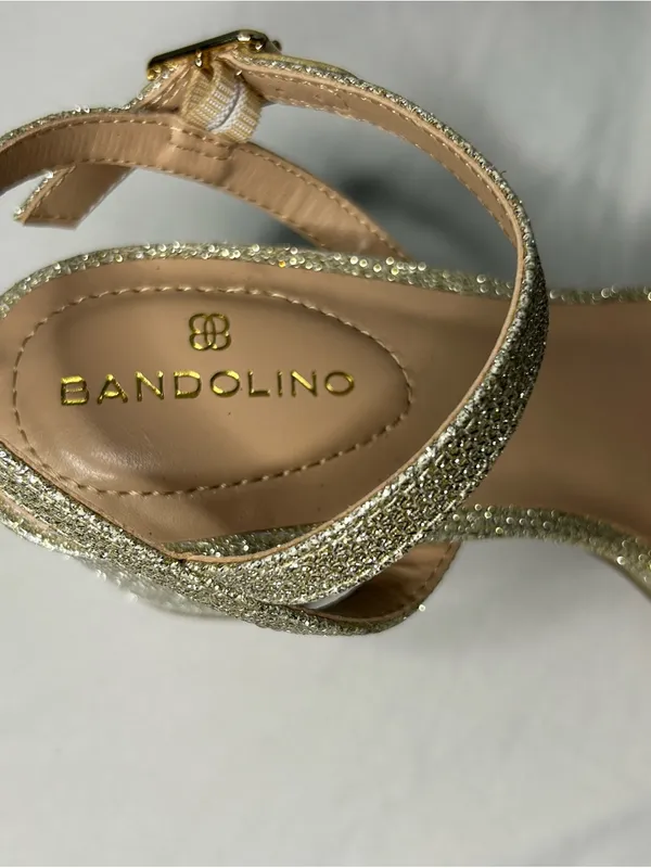 Bandolino Glittery Gold Platform Block Heel Sandal 6 - Image 6
