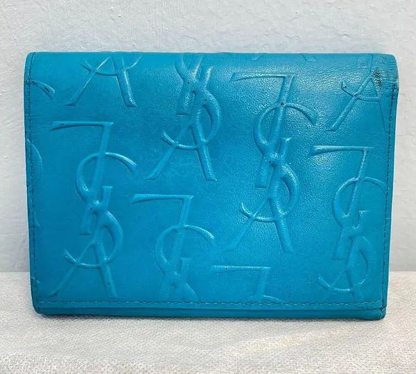 Yves Saint Laurent YSL Vintage Turquoise Compact Bifold Wallet - Preowned - Image 2