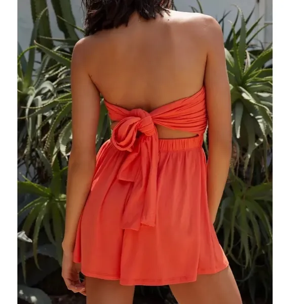 NWOT Free People Beach Sabbia Convertible Orange Shorts Romper LARGE - Image 2