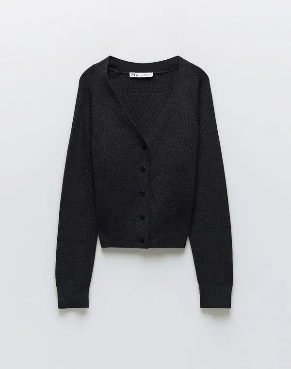 ZARA Dark Gray Merino Wool Blend Jacket Cardigan Top - Image 4