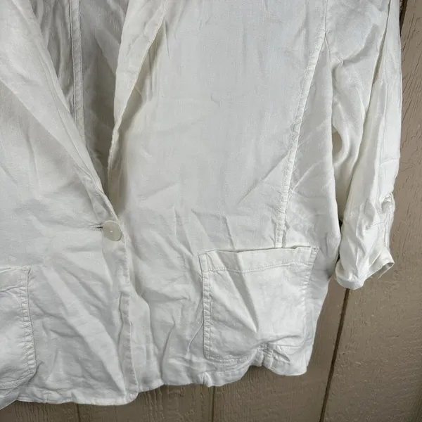 Chico's Linen Blend Blazer Womens 3 XL Ivory 3/4 Ruched Sleeve Coastal Grandma - Image 3