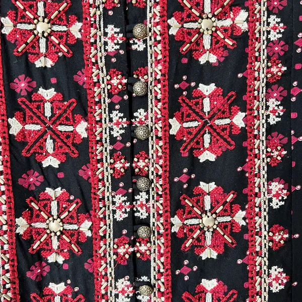 Anthropologie Vanessa Virginia Black Red Embroidered‎ Mini Dress Viscose Medium - Image 5