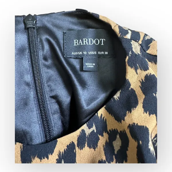 Bardot Ada Leopard Mini Dress Fitted Pleated Ruffled‎ Size S - Image 2