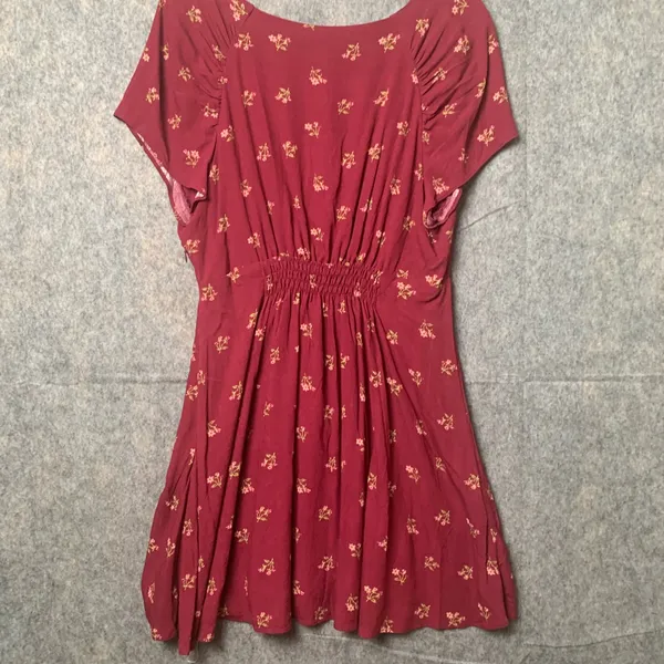 Free People Women Size Large Floral Boho Tie-Detail Mini Tea Dress Earth‎ Red - Image 9