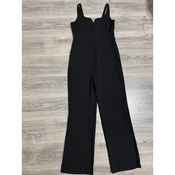 UNIQ Elegant Black Wide Leg V Neck Sleeveless Jumpsuit‎ Women Large - Image 3