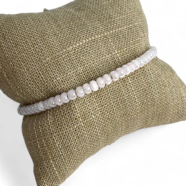 Alex and Ani Beaded Bangle Bracelet Pearly White Seed Beads - Image 3
