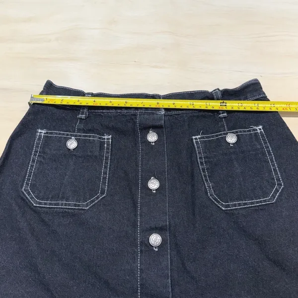Vintage Y2K MGR Black Denim Mini Skirt Women 11 Button Front USA Contrast Stitch - Image 7