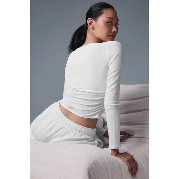 Alo White Gather Long Sleeve XS Top - Image 2