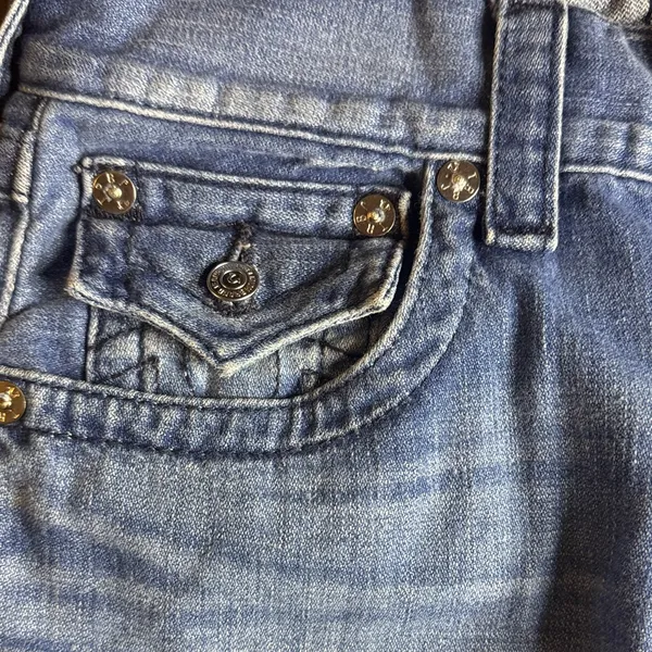 True Religion Medium Blue Cuffed Denim Straight Leg Jeans - Image 4