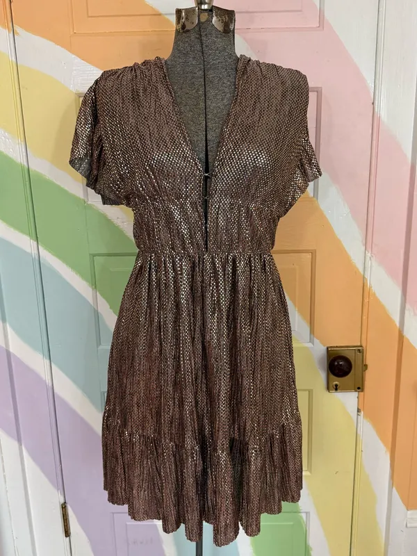 Sabina Musayev Copper Bronze Metallic V-Neck Dress Party Dress Sz XS 🧡🍄 - Image 2