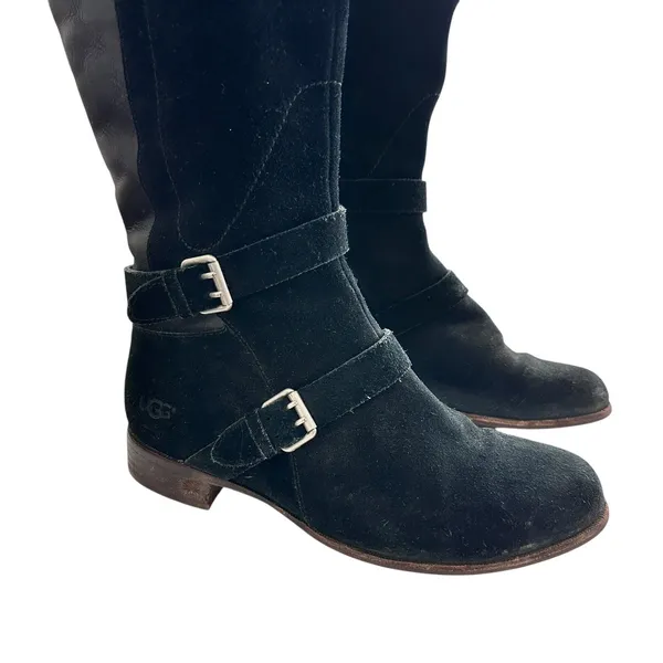 Ugg Cyndee knee high boots 9.5 Black Leather Buckle Sheepskin Shearling - Image 9