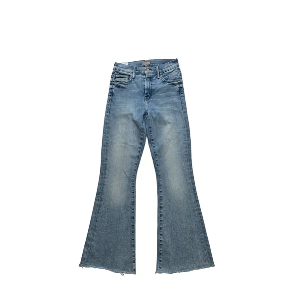 MOTHER High Waisted Flare Jeans‎ Light Blue Raw Hem Size 25 Slim Fit Wide Leg - Image 2