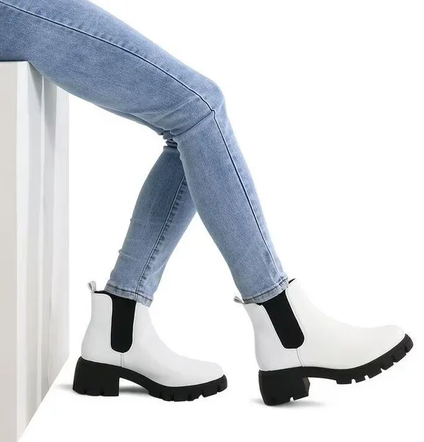 White Chelsea Boots Size 8 - Image 5