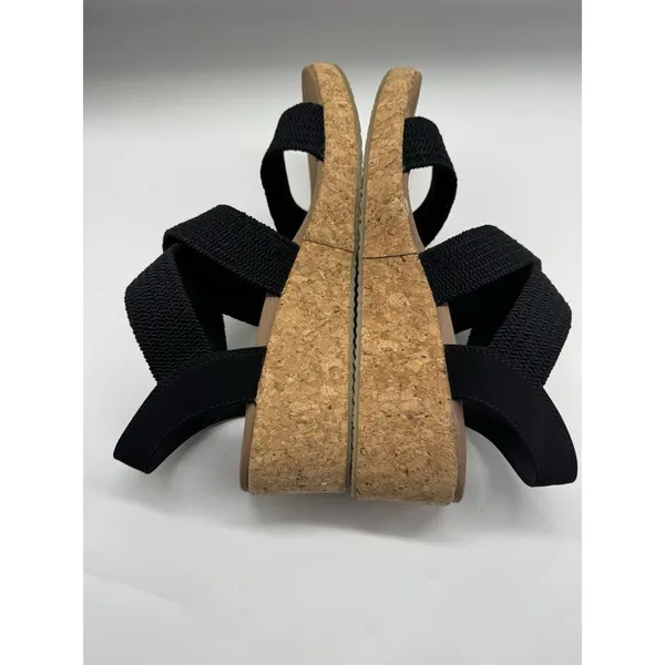 Skechers Black Arch Fit Strappy Wedge Sandals Womens Size 8.5 Cork Wedge - Image 7