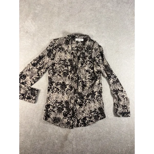 jennifer & grace blouse button up black beige‎ print top - Image 3