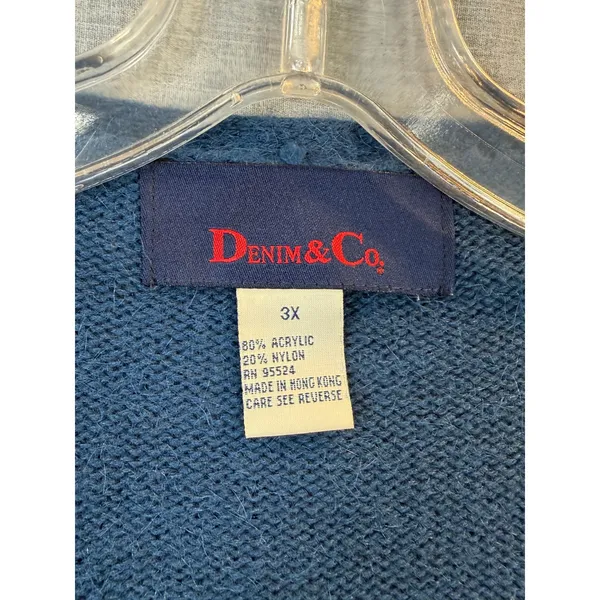 Denim & Co. Blue Striped Open Front Cardigan Sweater‎ Plus 3X - Image 2