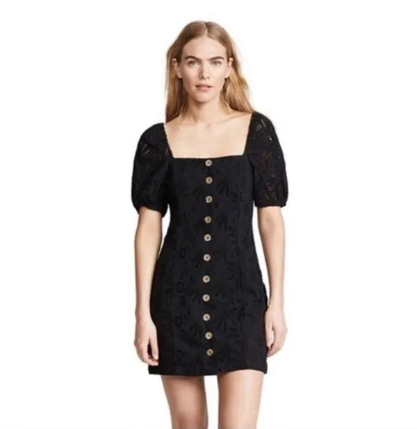 NWT! Free People Daniella Eyelet Cotton Boho Lined Mini Dress Size 8 Black New! - Image 10
