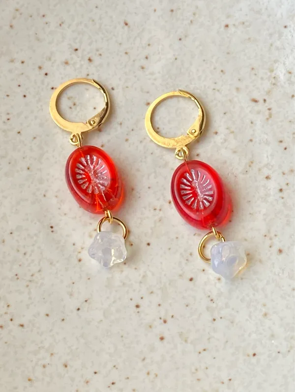 Handmade retro vintage cute whimsical style quality Czech glass beads unique dangle earrings❤️ - Image 4
